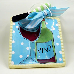 Mudpie Vino Cheese Bowl Appetizer Dip Spread And Spreader Pastel With Polka Dots